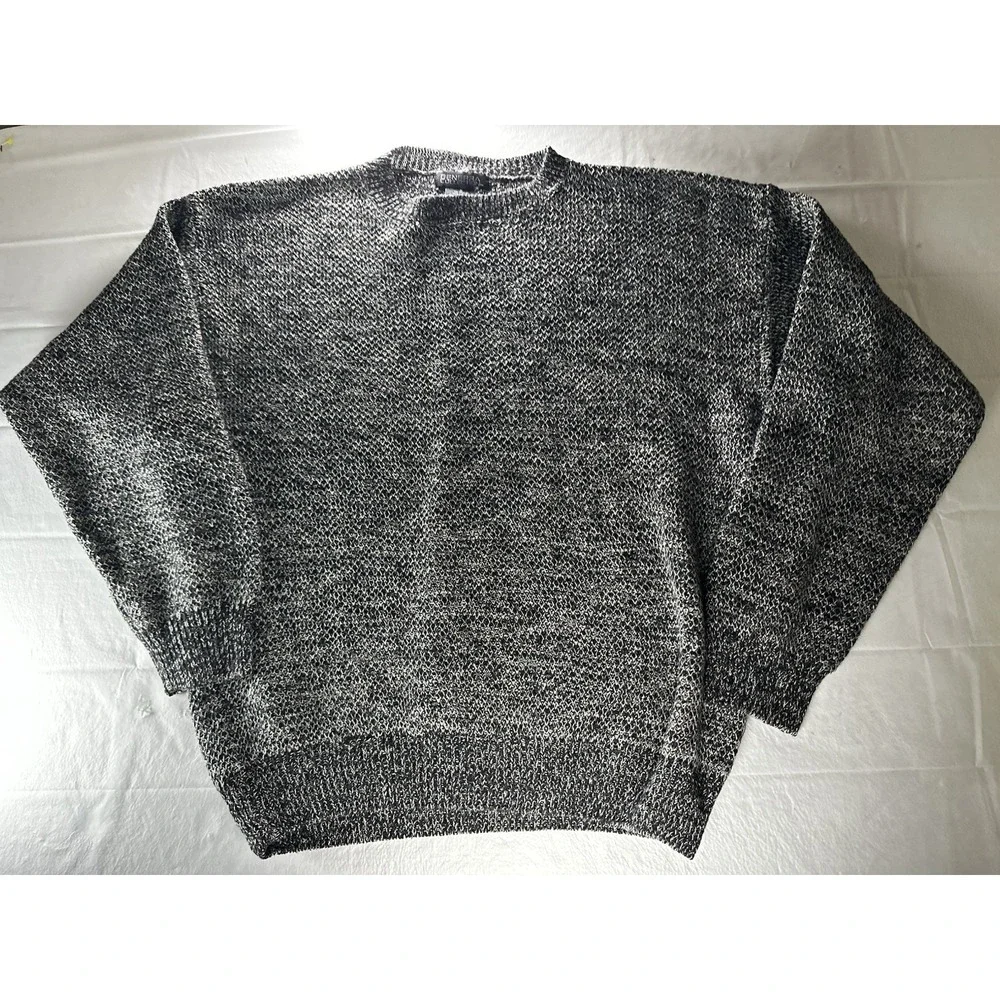 Generra Collection Sweater Men's Small Black‎ White Knit Crewneck Cotton Ramie